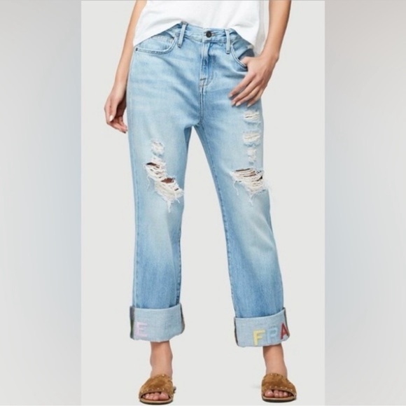 NWT Frame Denim Le Embroidery Cuff High Rise Boyfriend Jeans - Picture 2 of 6